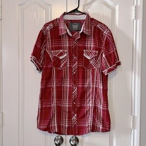 BKE Tailored Fit Red Plaid Short Sleeves Size XL